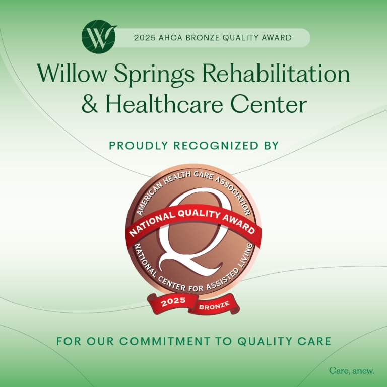Willow Springs Rehab Recognized with National Quality Award from AHCA/NCAL